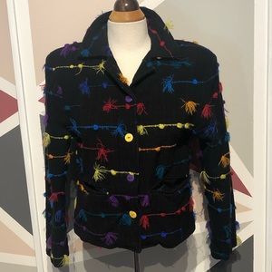 Vintage 80s 90s Kindred Spirits Jacket Black and Multicolor Fringe Jacket